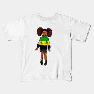 Jamaica jumper - manga anime Jamaican girl with colours of Jamaican flag in black green and yellow Kids T-Shirt